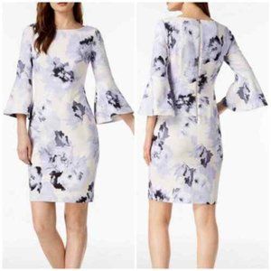 Calvin Klein Floral Bell Sleeve Sheath Dress, Size 2